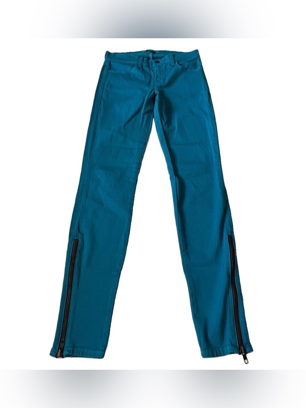 J BRAND Mid Rise Skinny Stretch Turquoise Blue Jeans Zip Cuffs Women’s Size 25